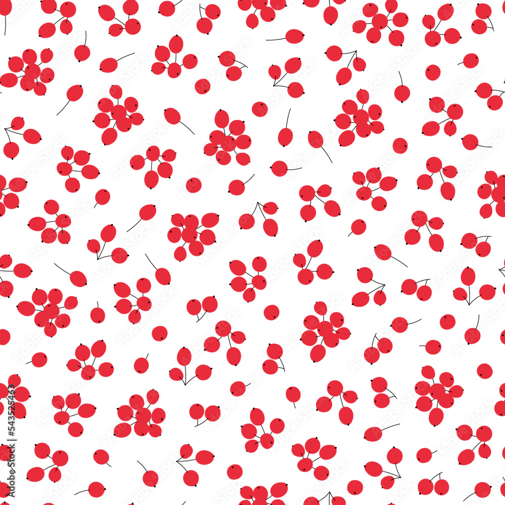Poster vector seamless pattern with red berries. simple repeatable floral background. minimalistic botanica