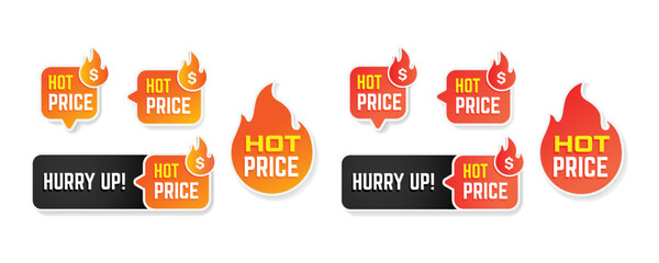 Hot Price Sign and Stickers. Hot Price for Marketing and Promotional Sales. Hot Price Tag on White Background