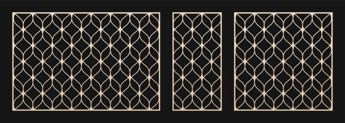 Laser cut panels. Vector template, abstract geometric pattern in Oriental style. Delicate grid, mesh, lattice ornament. Decorative stencil for laser cutting of wood, metal. Aspect ratio 3:2, 1:2, 1:1