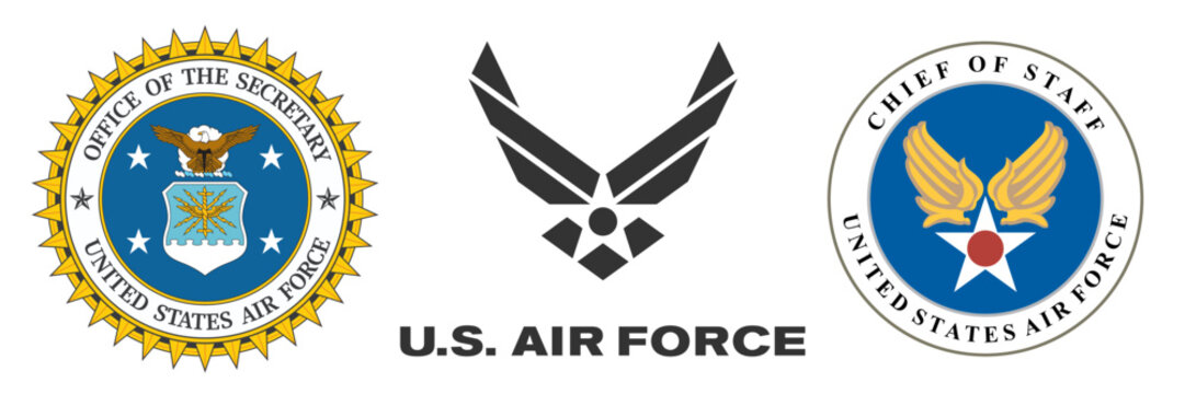 Vector seal of the Office of the Secretary of the Air Force. United States Air Force logo. Chief of Staff of the US Air Force seal