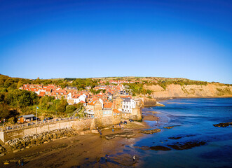 Fototapeta premium A view of Robin Hood's Bay, a picturesque old fishing village on the Heritage Coast of the North York Moors