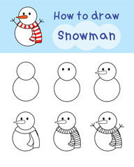 How to draw doodle snowman for Christmas and winter. Vector illustration