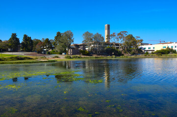 Storke Tower Reflected in Campus Lagoon, UC Santa Barbara
 - obrazy, fototapety, plakaty