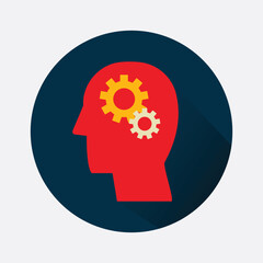 Head with gear icon. Idea logos. Thinking symbol. Smart Intelligence illustration and brainstorming.