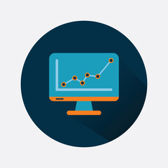 colorful monitoring growing graph icon with shadow. vector illustration