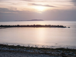 Romantic sunset with Hiddensee island view fro Dranske, Rugen island.