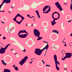 Adult toys seamless pattern. Vector flat illustration. Valentines day design
