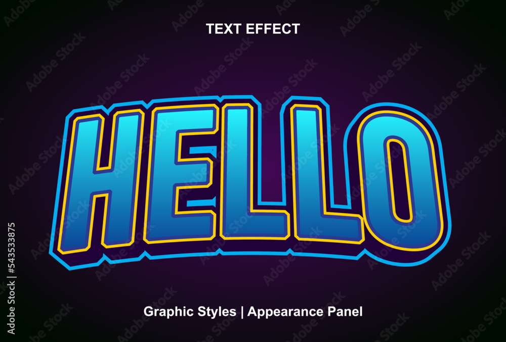 Poster hello text effect with graphic style and editable