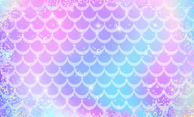 Mermaid rainbow scales. Fantasy background in sparkling stars and bubbles for design.