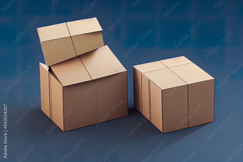 Poster closed delivery boxes on top of each other 3d render illustartion. isolated objects.