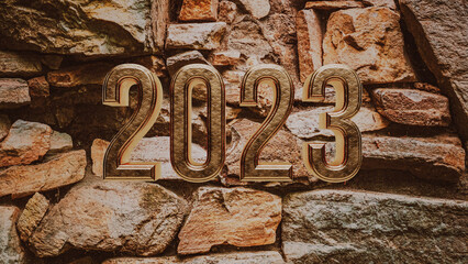 2023 Jahreszahl 3D Typografie Rendering - 543534428