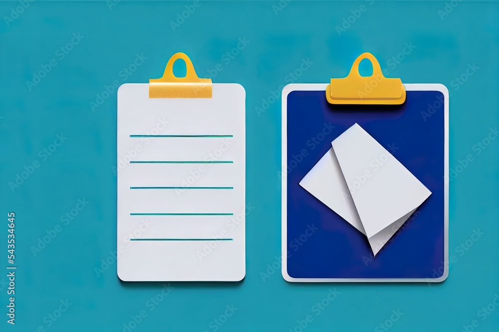 Aufkleber 3d paper sheets with check marks on blue background. confirmed or approved document icon. beige clip