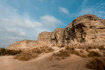 Fototapeta na wymiar Stone and sand cliffs (Galachos de Juslibol)