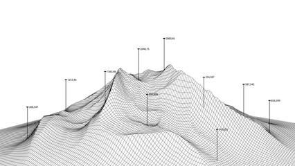 Abstract digital grid landscape background. Effect of gathering or searching data. Big data visualization. For website and banner design. Vector illustration.