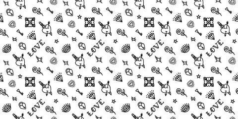 monochrome Old School Style Pattern for Valentine's Day.