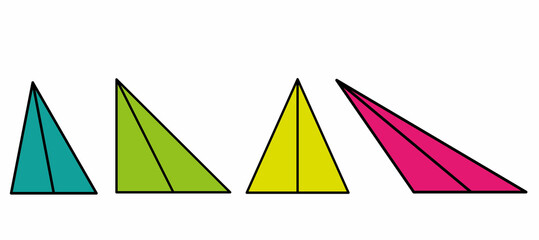 set of multi-colored triangles, median drawn to the base of the triangle, poster, didactic material, visual aid - obrazy, fototapety, plakaty