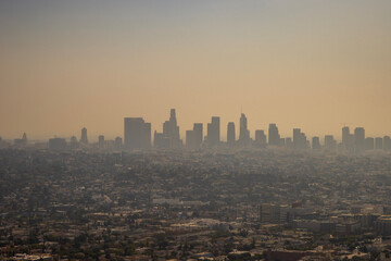 Smoggy and gloomy city skyline