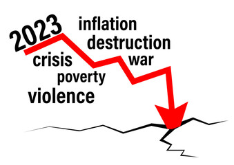 Descending arrow as symbol for the 2023 global crisis  - 543539874