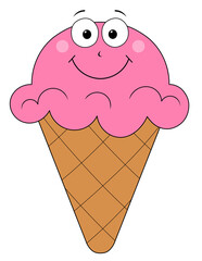 illustration of cartoon ice cream cone with face