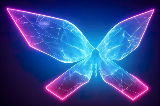 Metaverse, Web3 and Blockchain Technology Scene. Futuristic Background. Included with Elements of Butterfly, Rock, 3d, Graphic and Neon Light. Conceptual Photo