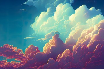 Sky and clouds background in blue beige tones