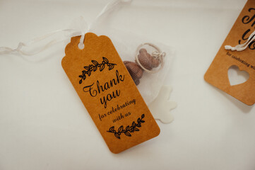 a closeup shot of a thank you message on a party favor