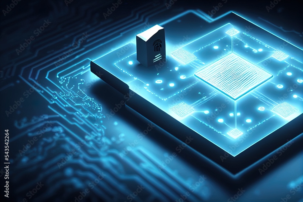 Poster integrated circuit,authentication online, fingerprint login authorization and cyber security concept