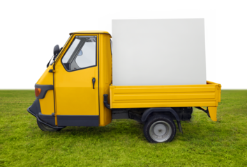 Beautiful old Italian van with an advertising poster.