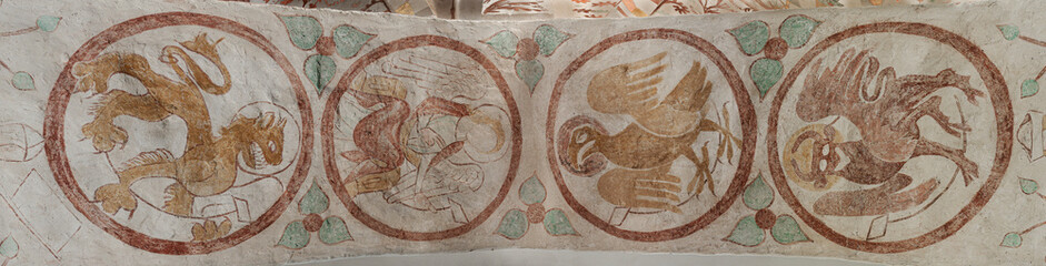 frescoes of the four evangelists in medallions - obrazy, fototapety, plakaty