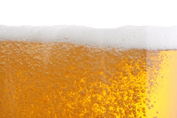 Tasty beer with foam in glass, closeup