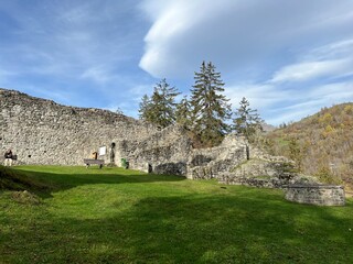 Jörgenberg Castle (Joergenberg Castle) or Casti Munt Sogn Gieri (Burgruine Munt Sogn Gieri), Waltensburg - Canton of Grisons, Switzerland (Kanton Graubünden, Schweiz)