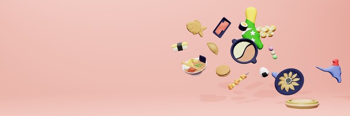 3d rendering of japanese food consumption in Comoros for social media content 