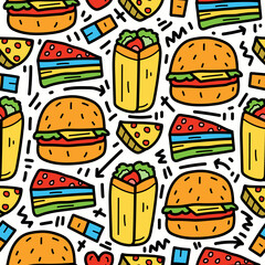Food doodle cartoon illustration pattern design