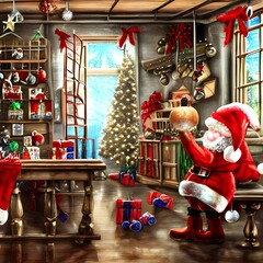 The Christmas toy factory is a flurry of activity. Elves are scurrying around, assembling toys and packing them into boxes. The Toymaster is busy supervising everything and making sure that each toy i