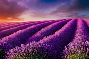 Natural beauty podium backdrop with lavender field. 3d rendering.