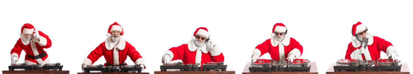 Set of cool Santa DJ on white background
