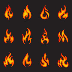 Vector Fire Flame Icon Set In Flat Style
