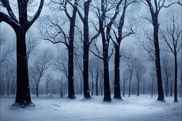 Snowstorm in park, winter landscape