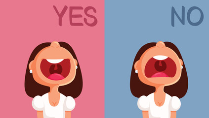 Woman Saying Yes and No Vector Cartoon Character. Girl having different responses and reactions to a situation
