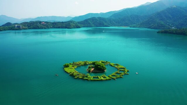 Aerial  view of Lalu island in sun moon lake, Taiwan.
