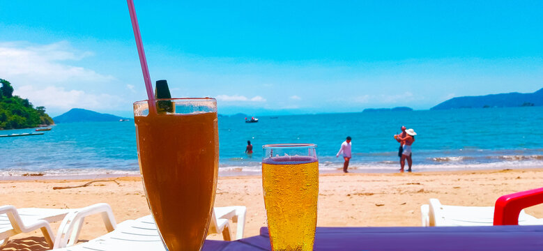 Drinks on the table with a beautiful landscape in the background