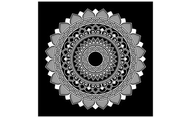 White mandala on black background, Pattern Stencil Doodles Sketch, Round ornament patterns for Henna, Mehndi, Tattoo