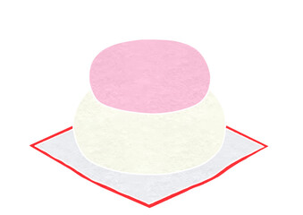 紅白鏡餅のイラスト（版画風）