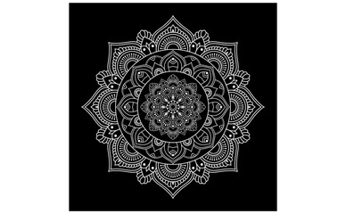 White mandala on black Pattern Stencil Doodles Sketch, Round ornament patterns for Henna, Mehndi, Tattoo