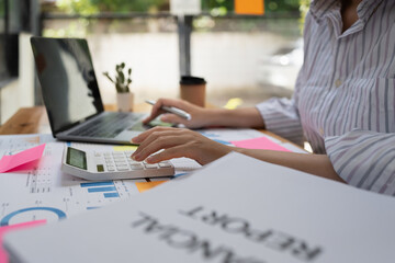 Business Documents, Auditor businesswoman searching document legal prepare paperwork and report for analysis TAX time, accountant Documents data contract partner deal in workplace