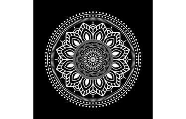 White mandala on black background, Pattern Stencil Doodles Sketch, Round ornament patterns for Henna, Mehndi, Tattoo