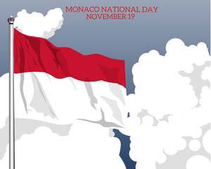 Fototapeta premium Monaco National Day typography poster. Monaco The Sovereign Prince's Day on November 19. Vector template for banner, flyer, postcard, etc.
