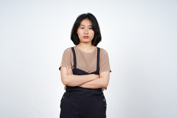 Folding arms with Angry Face Expression of Beautiful Asian Woman Isolated On White Background