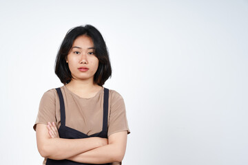 Folding arms with Angry Face Expression of Beautiful Asian Woman Isolated On White Background