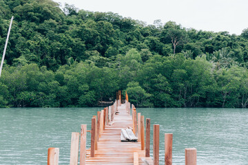 Fototapeta premium Wooden pier and mangrove forest at Nakhon si thammarat Thailand